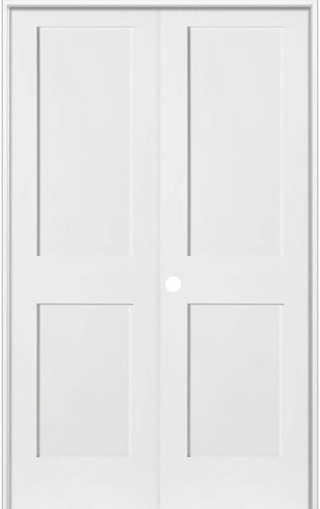 Krosswood Doors 56 in. x 80 in. Craftsman Shaker 2-Panel Right Handed MDF Solid Core Primed Wood Double Prehung Interior French Door