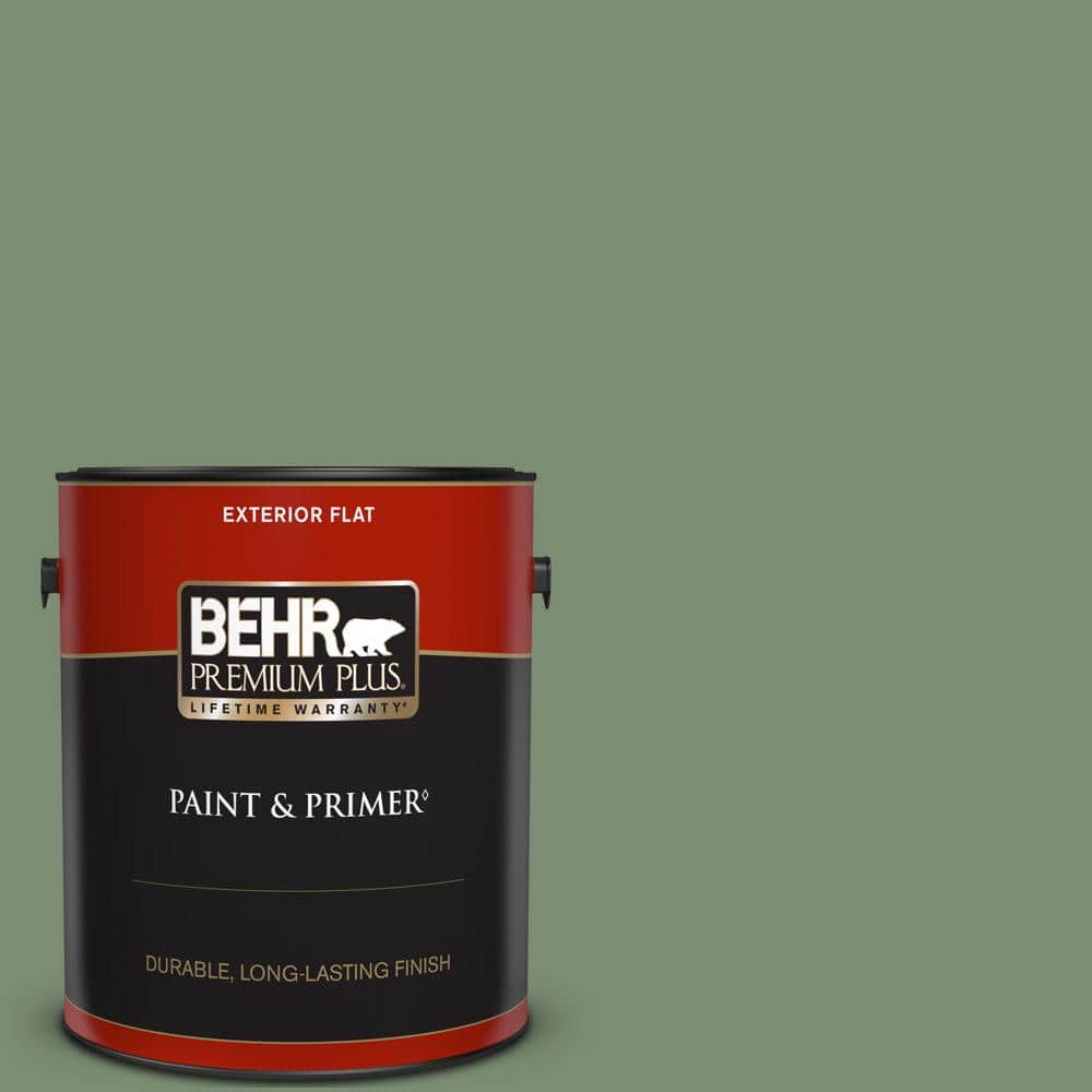 BEHR PREMIUM PLUS 1 gal. #PPU11-02 Shallot Bulb Flat Exterior Paint & Primer