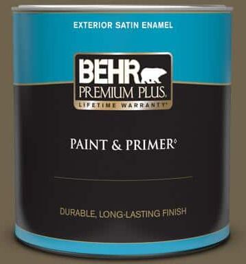 BEHR PREMIUM PLUS 1 qt. Home Decorators Collection #HDC-AC-15 Peat Satin Enamel Exterior Paint & Primer