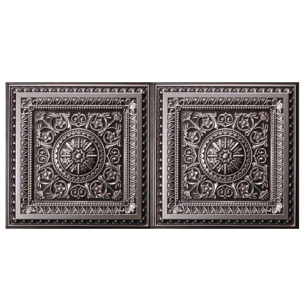 uDecor Marseille 2 ft. x 4 ft. Lay-in or Glue-up Ceiling Tile in Antique Silver (80 sq. ft. / case)