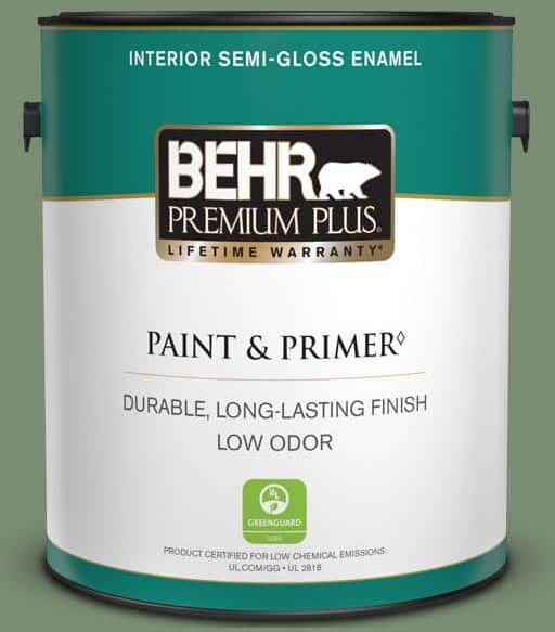 BEHR PREMIUM PLUS 1 gal. #PPU11-02 Shallot Bulb Semi-Gloss Enamel Low Odor Interior Paint & Primer