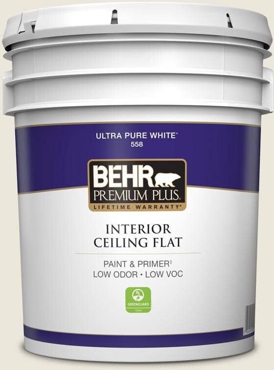 BEHR PREMIUM PLUS 5 gal. #BXC-32 Picket Fence White Ceiling Flat Interior Paint