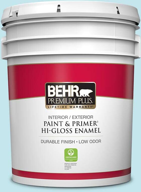 BEHR PREMIUM PLUS 5 gal. #520A-2 Ice Flower Hi-Gloss Enamel Interior/Exterior Paint & Primer