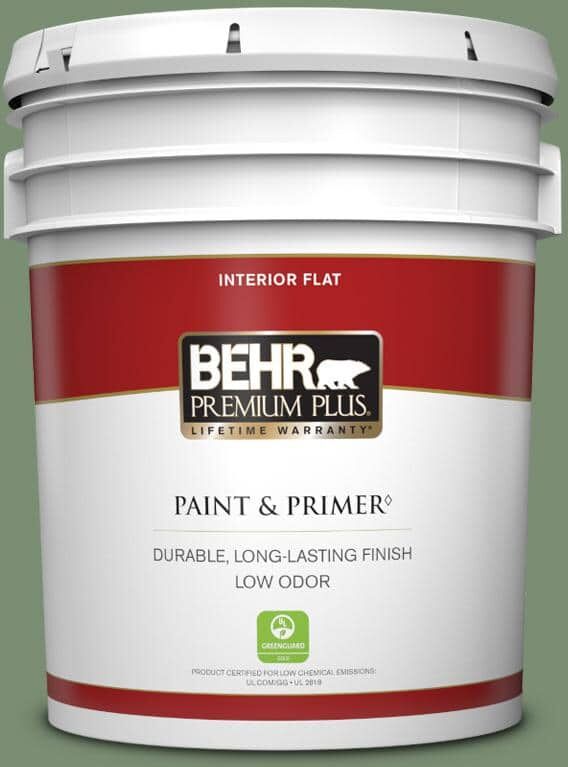 BEHR PREMIUM PLUS 5 gal. #PPU11-02 Shallot Bulb Flat Low Odor Interior Paint & Primer