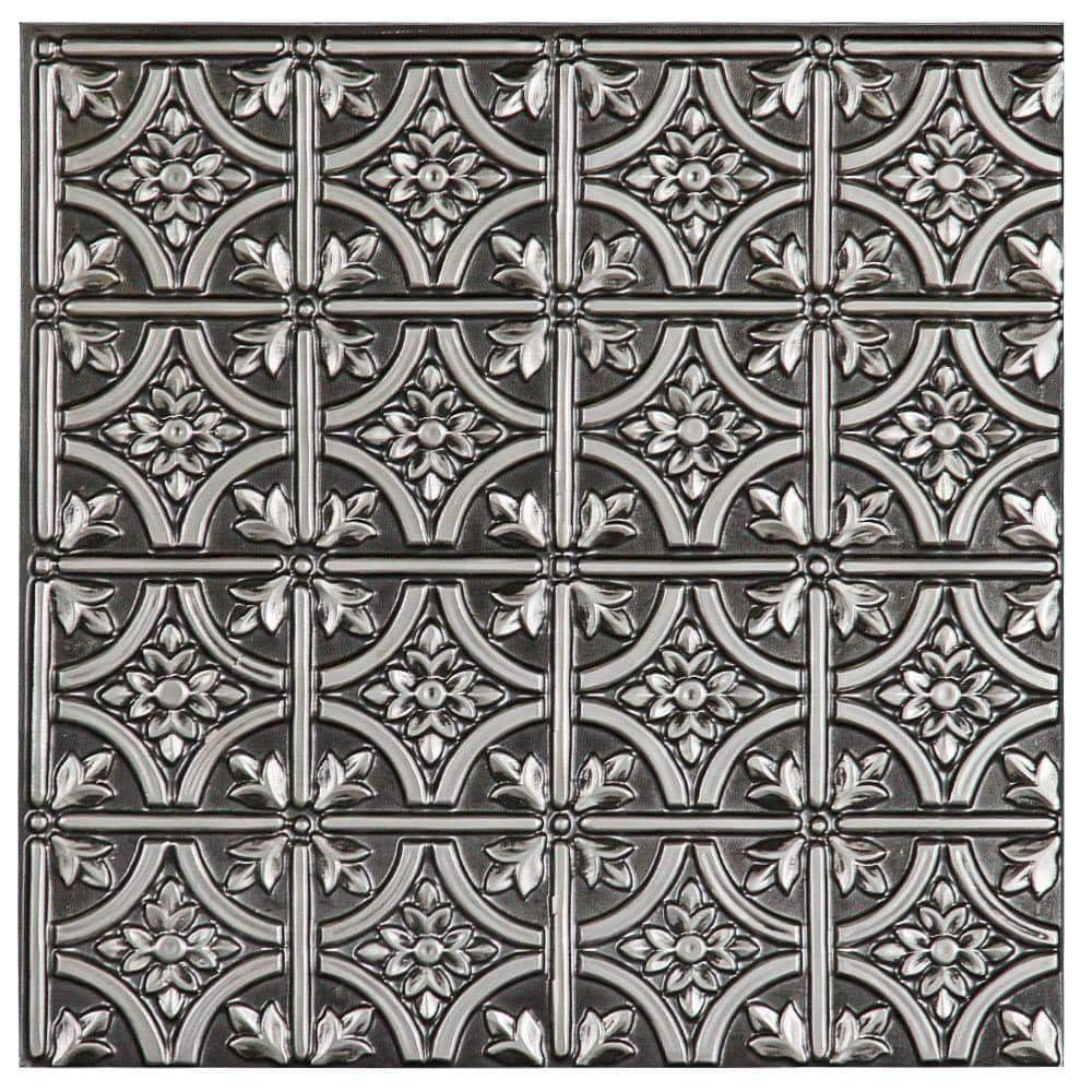 uDecor Valencia 2 ft. x 2 ft. Glue Up Vinyl Ceiling Tile in Antique Silver (48 sq. ft./case)