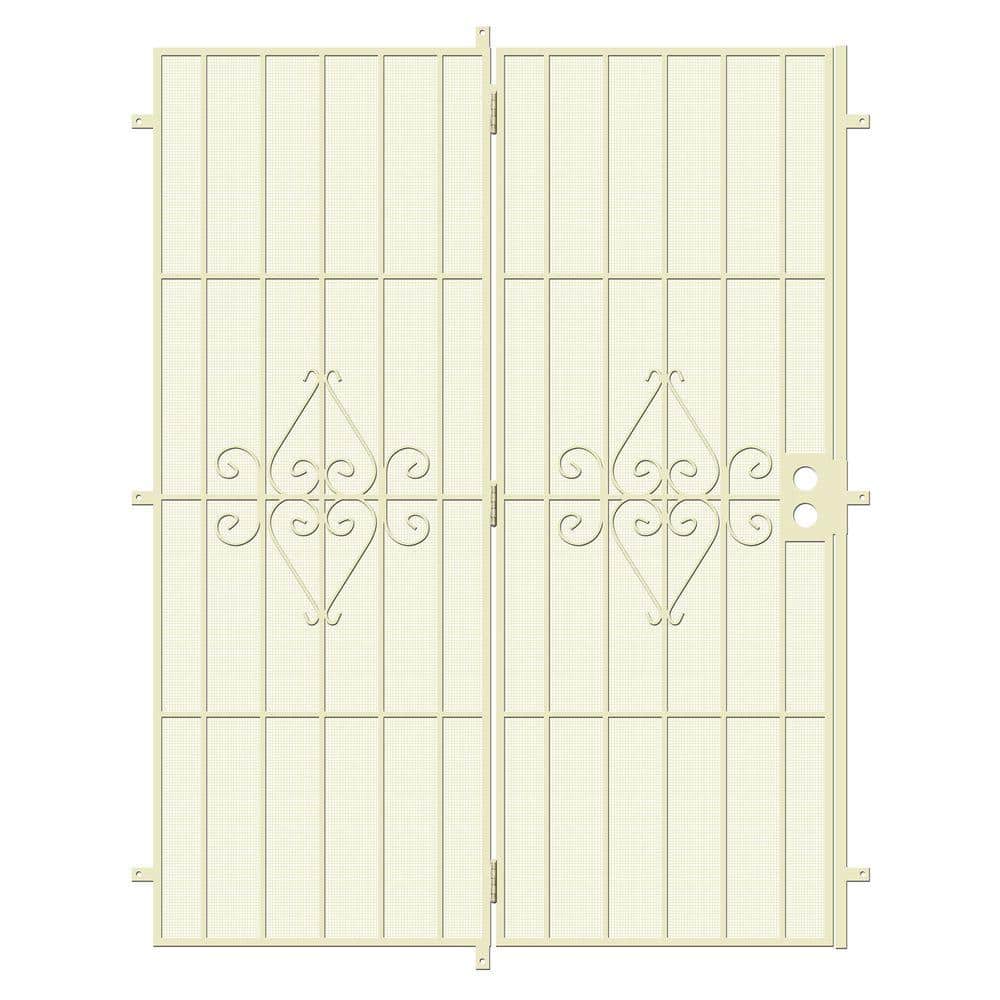Unique Su Casa 60 in. x 80 in. Navajo White Projection Mount Outswing Steel Patio Security Door with Expanded Metal Screen