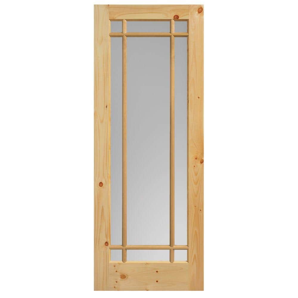 Masonite 30 in. x 84 in. Prairie Knotty Pine Veneer 9-Lite Solid Wood Interior Barn Door Slab