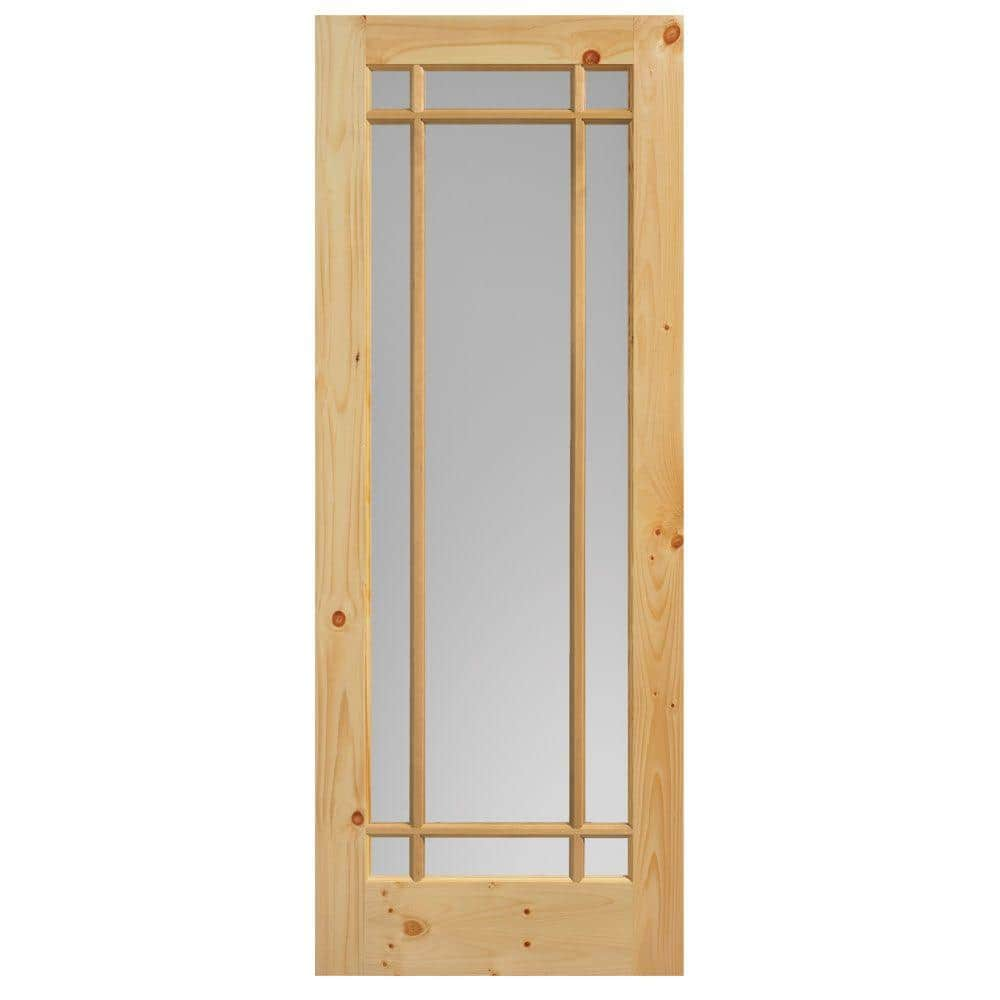 Masonite 36 in. x 84 in. Prairie Knotty Pine Veneer 9-Lite Solid Wood Interior Barn Door Slab