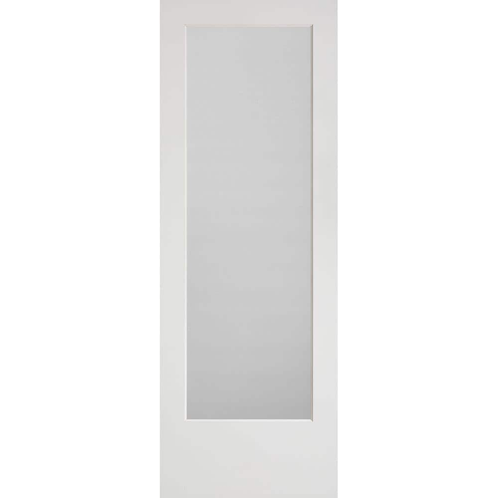 Masonite 30 in. x 84 in. Primed White 1-Lite Frost Solid Wood Interior Barn Door Slab