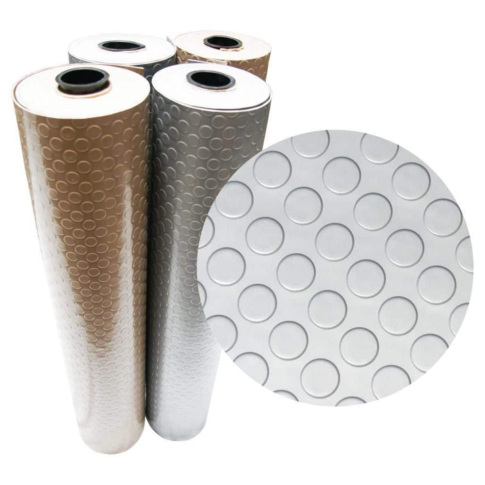Rubber-Cal Coin-Grip Metallic 4 ft. x 8 ft. Silver Commercial PVC Flooring