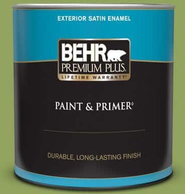 BEHR PREMIUM PLUS 1 qt. Home Decorators Collection #HDC-MD-15 Zesty Apple Satin Enamel Exterior Paint & Primer