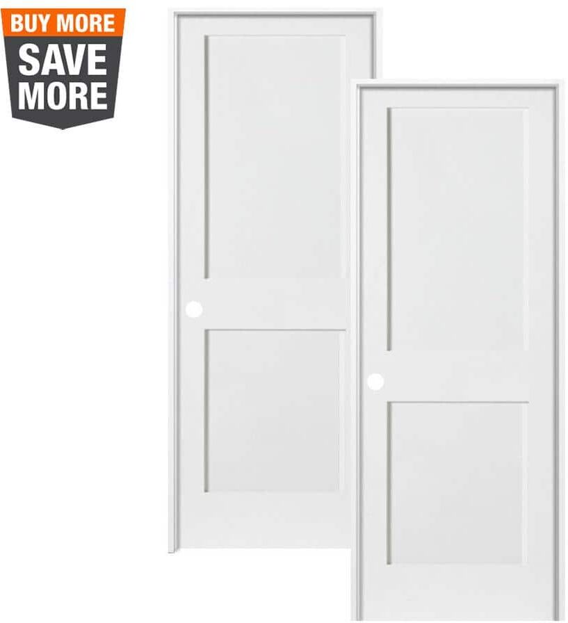 Krosswood Doors 30 in. x 80 in. Craftsman Shaker Primed MDF 2-Panel Right-Hand Solid Core Wood Single Prehung Interior Door (2-Pack)