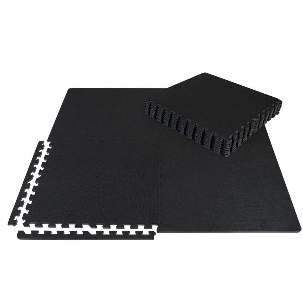CAP Black Carpet Texture Top 24 in. x 24 in. x 12 mm Interlocking Tiles for Home Gym Kids Room and Living Room (48 sq. ft.)