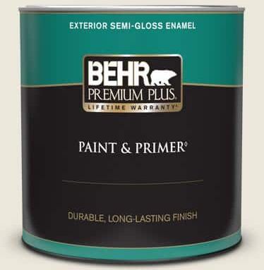 BEHR PREMIUM PLUS 1 qt. #BXC-32 Picket Fence White Semi-Gloss Enamel Exterior Paint & Primer