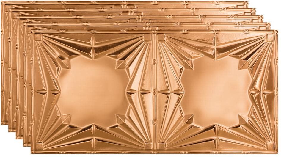 Fasade Art Deco 2 ft. x 4 ft. Glue Up Vinyl Ceiling Tile in Polished Copper (40 sq. ft.)