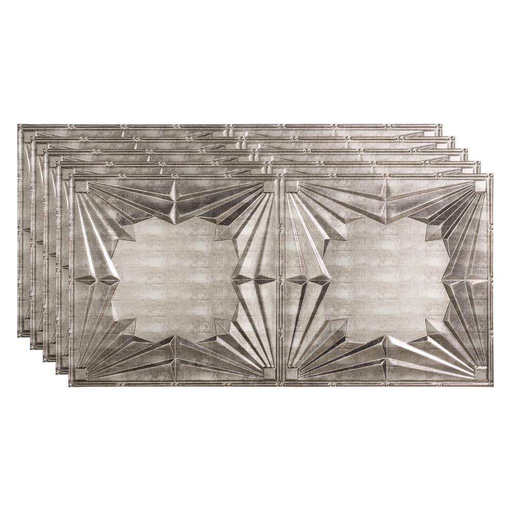 Fasade Art Deco 2 ft. x 4 ft. Glue Up Vinyl Ceiling Tile in Crosshatch Silver (40 sq. ft.)
