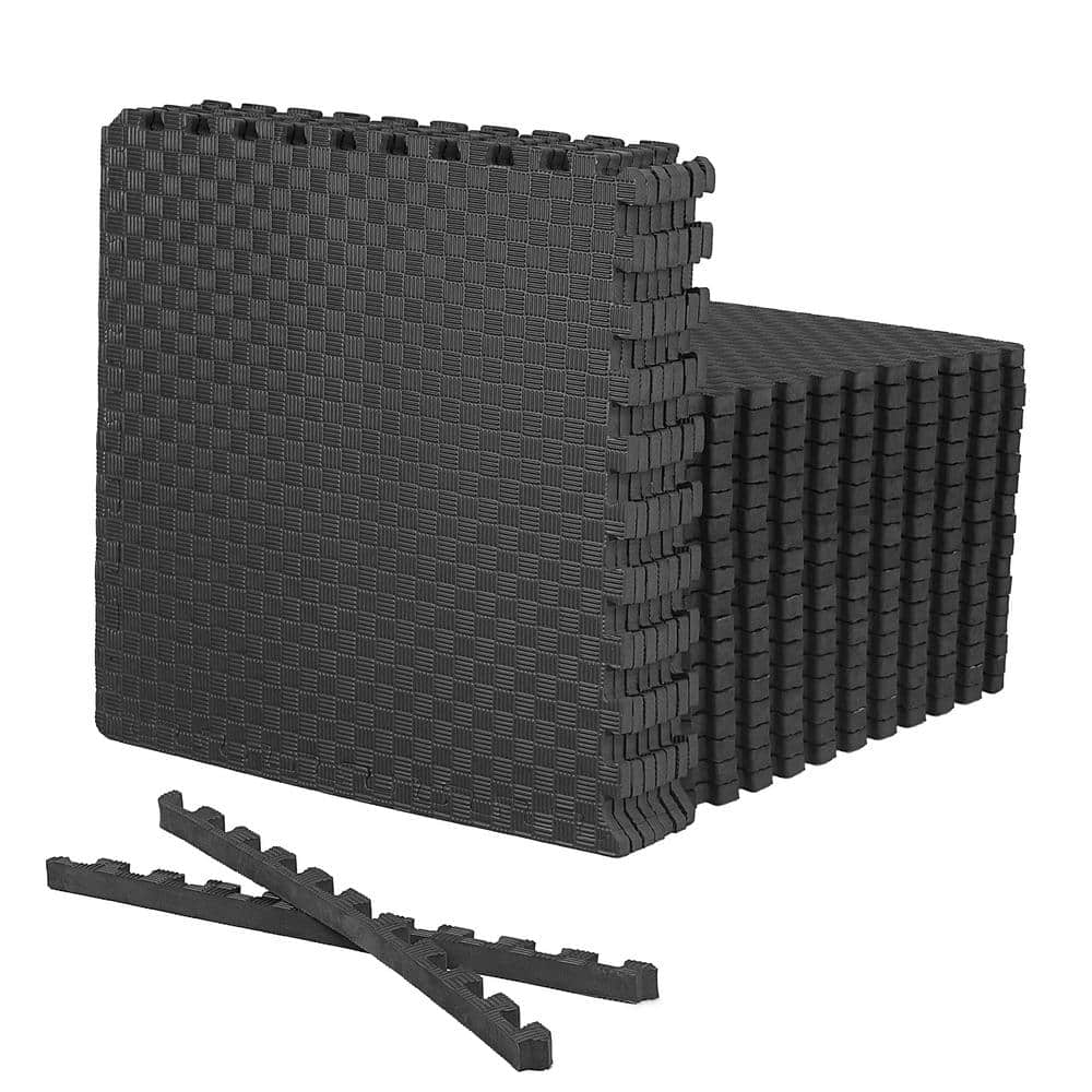 CAP Black 24" W x 24" L x 0.75" Thick EVA Foam Double-Sided Tatami Pattern Gym Flooring Tiles (18 Tiles/Pack) (72 sq. ft.)