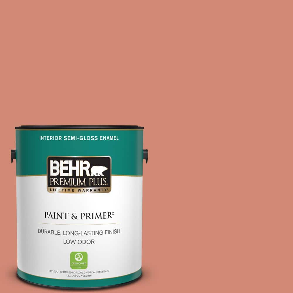 BEHR PREMIUM PLUS 1 gal. Home Decorators Collection #HDC-WR16-02 Rosy Copper Semi-Gloss Enamel Low Odor Interior Paint & Primer
