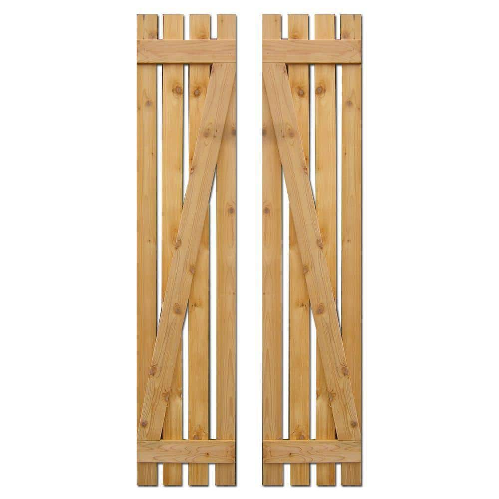 Design Craft MIllworks 15 in. x 55 in. Cedar Baton Spaced Z Board and Batten Shutters Pair in Natural Cedar