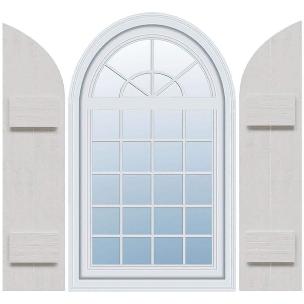 Ekena Millwork 10-3/4 in. x 47 in. Urethane 2-Board Joined Board and Batten Shutters Faux Wood with Quarter Round Arch Top Pair