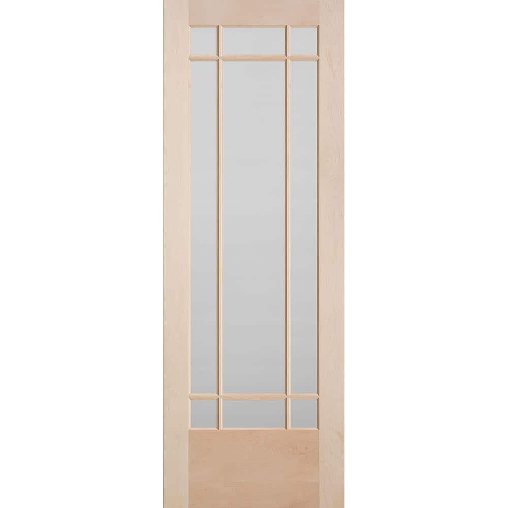 Masonite 30 in. x 84 in. Prairie Maple Veneer 9-Lite Solid Wood Interior Barn Door Slab