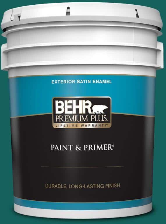 BEHR PREMIUM PLUS 5 gal. #S-H-490 Billiard Table Satin Enamel Exterior Paint & Primer