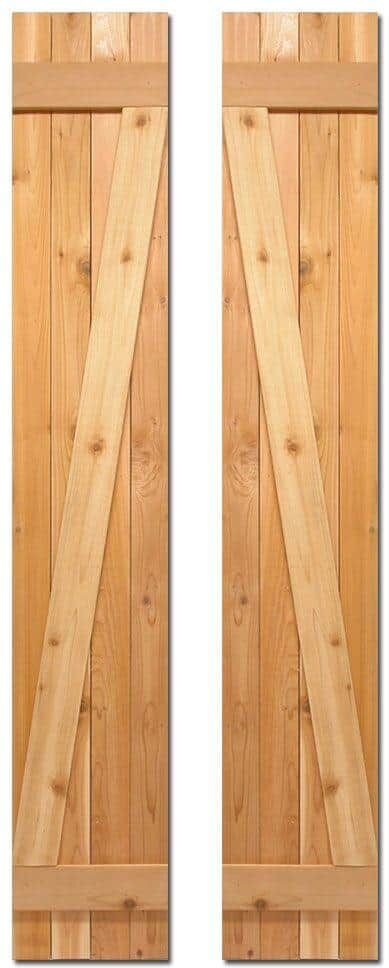 Design Craft MIllworks 12 in. x 75 in. Board-N-Batten Baton Z Shutters Pair Natural Cedar