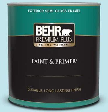 BEHR PREMIUM PLUS 1 qt. #520A-2 Ice Flower Semi-Gloss Enamel Exterior Paint & Primer