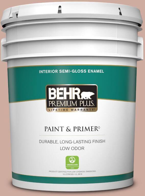 BEHR PREMIUM PLUS 5 gal. #MQ1-50 Art Deco Pink Semi-Gloss Enamel Low Odor Interior Paint & Primer