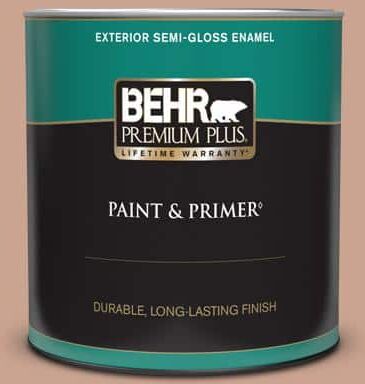 BEHR PREMIUM PLUS 1 qt. #220F-4 Sombrero Tan Semi-Gloss Enamel Exterior Paint & Primer