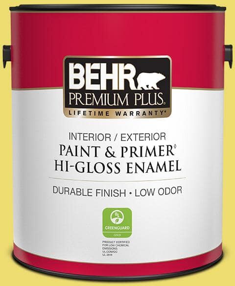 BEHR PREMIUM PLUS 1 gal. #T15-15 Plastic Lime Hi-Gloss Enamel Interior/Exterior Paint & Primer