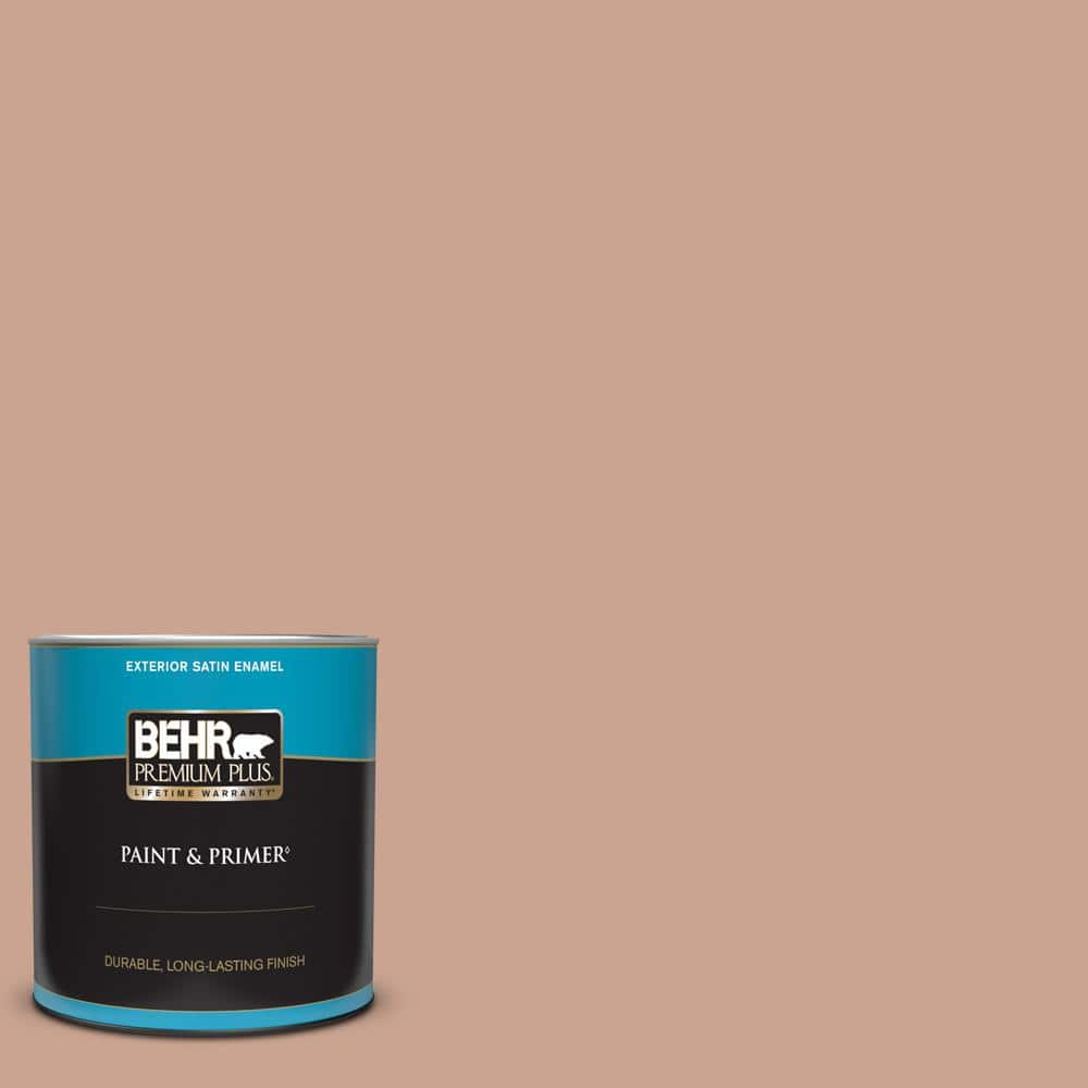 BEHR PREMIUM PLUS 1 qt. #220F-4 Sombrero Tan Satin Enamel Exterior Paint & Primer