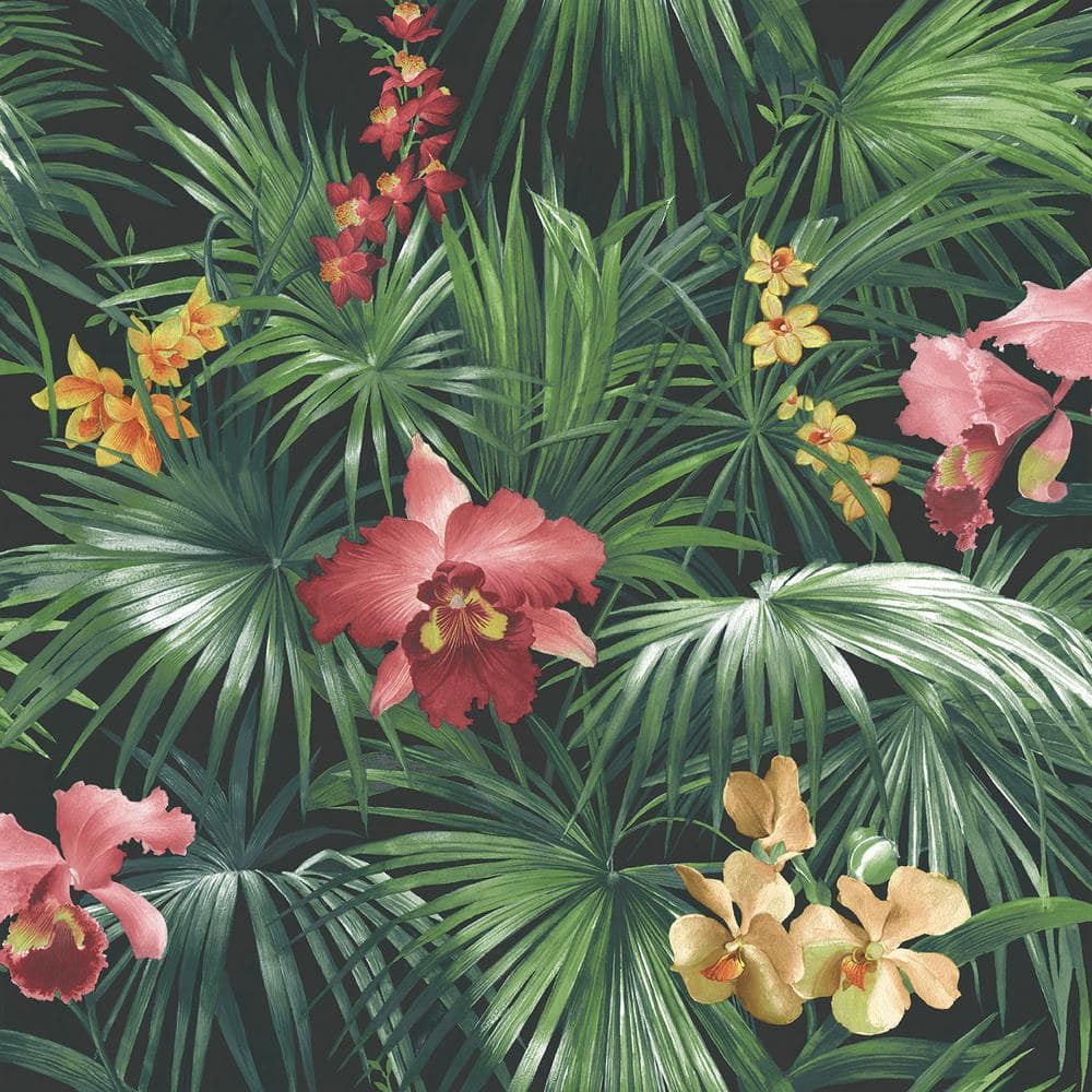 Global Fusion Tropical Red and Yellow Floral Plants Design Wallpaper