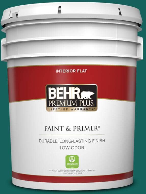 BEHR PREMIUM PLUS 5 gal. #S-H-490 Billiard Table Flat Low Odor Interior Paint & Primer