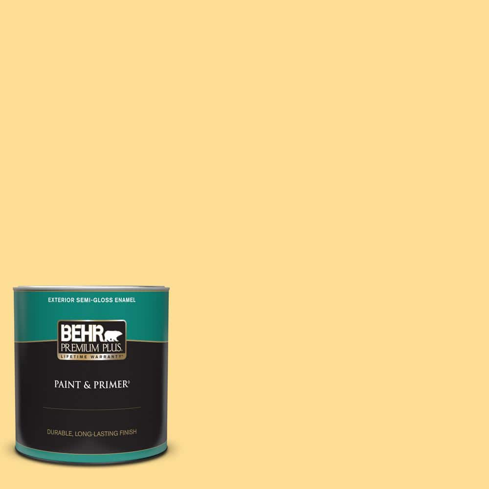 BEHR PREMIUM PLUS 1 qt. #350B-5 Straw Hat Semi-Gloss Enamel Exterior Paint & Primer