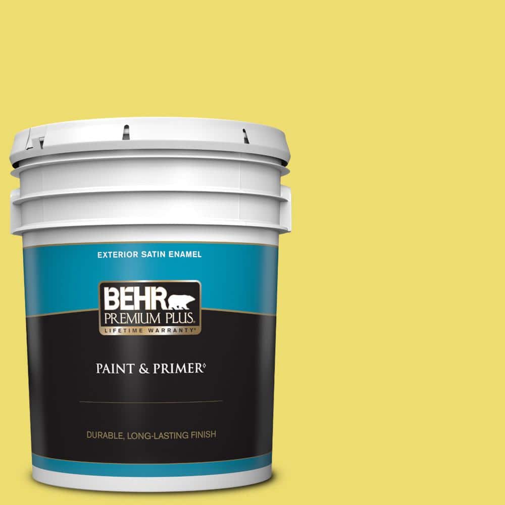 BEHR PREMIUM PLUS 5 gal. #T15-15 Plastic Lime Satin Enamel Exterior Paint & Primer