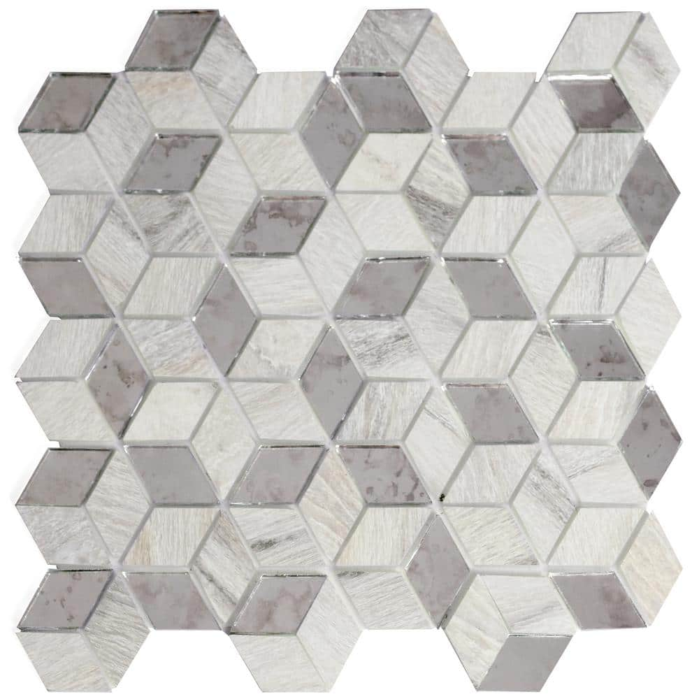 ABOLOS Art Deco Antique Mirror & Wood Look 8 in. x 6 in. Diamond Mosaic Glass Backsplash Wall Tile (7 Sq. Ft./Case)