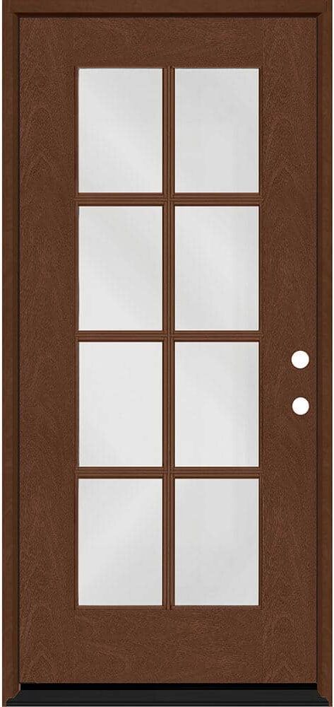 Steves & Sons Regency 36 in. x 80 in. Full 8-Lite Clear Glass Left-Hand/Inswing Chestnut Stained Fiberglass Prehung Front Door