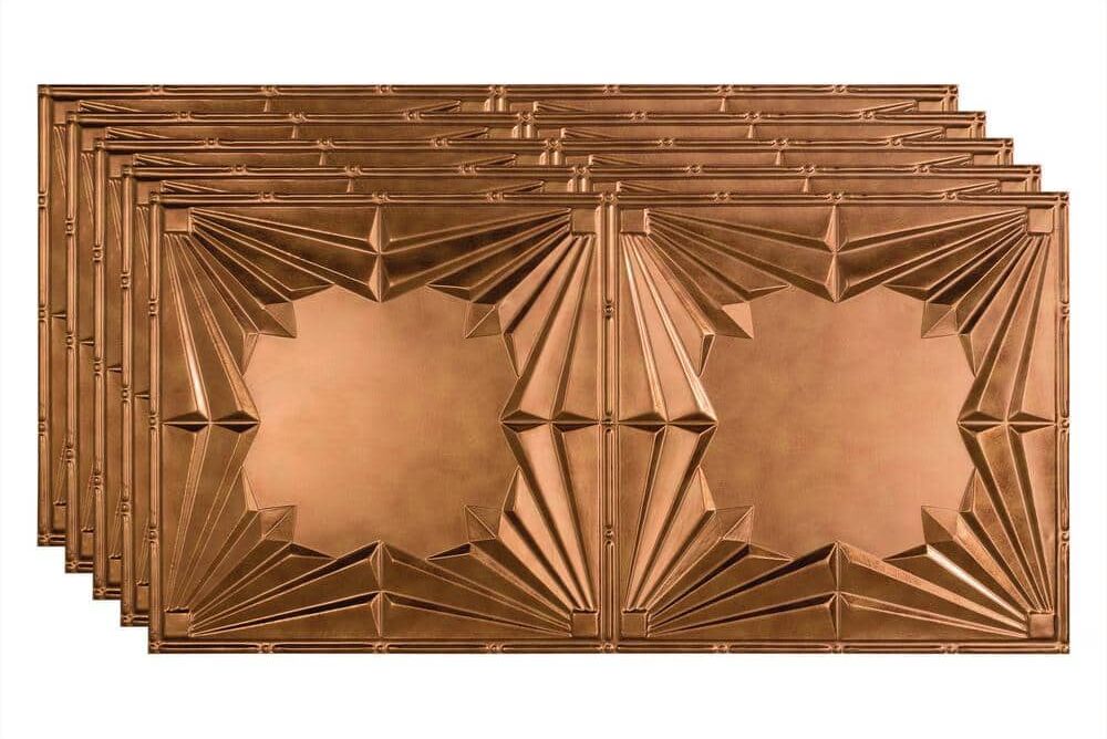 Fasade Art Deco 2 ft. x 4 ft. Glue Up Vinyl Ceiling Tile in Antique Bronze (40 sq. ft.)