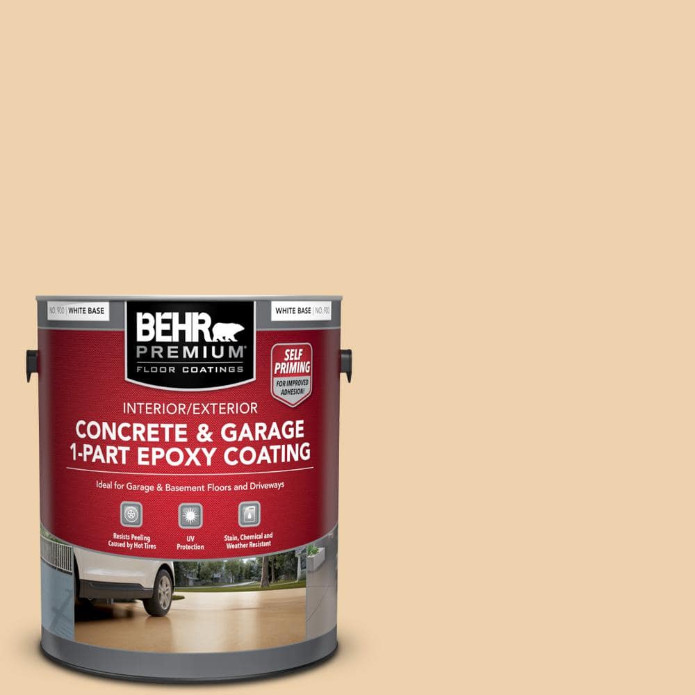 BEHR PREMIUM 1 gal. #MQ3-43 Ceramic Beige Self-Priming 1-Part Epoxy Satin Interior/Exterior Concrete and Garage Floor Paint