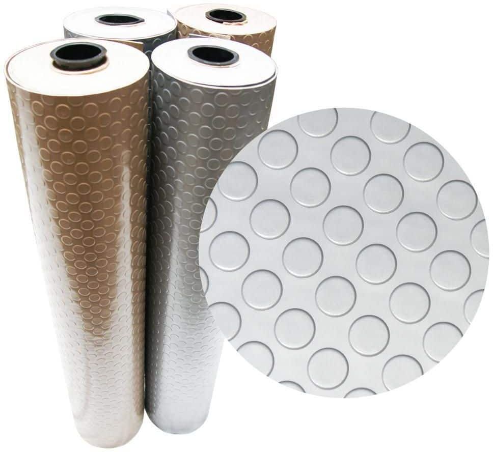 Rubber-Cal Coin-Grip Metallic 4 ft. x 15 ft. Silver Commercial PVC Flooring