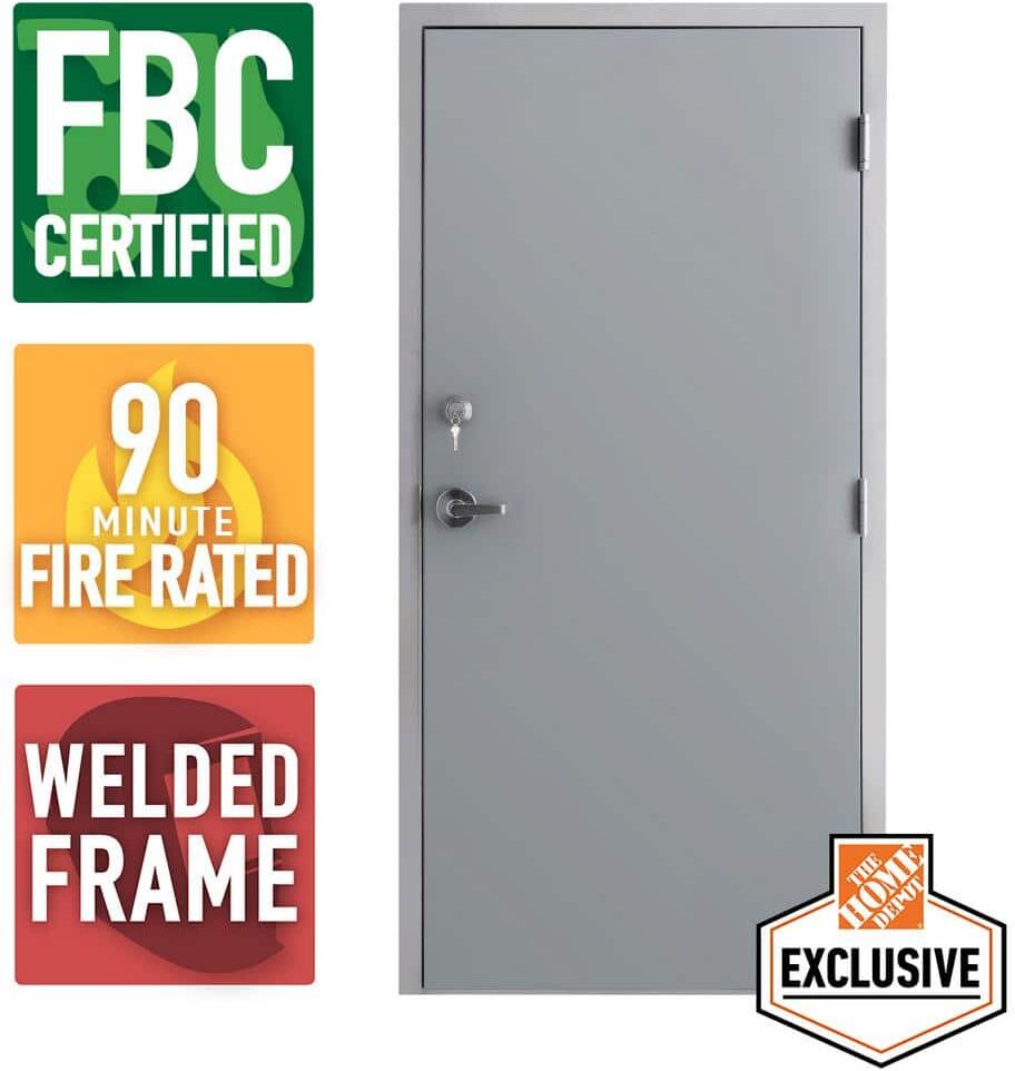 Armor Door Storm Series 36 in. x 80 in. Galvanneal Finish Left-Hand Steel Commercial Door, 90 Minute Fire Rating, FBC Approved