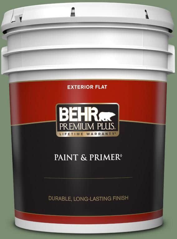 BEHR PREMIUM PLUS 5 gal. #PPU11-02 Shallot Bulb Flat Exterior Paint & Primer