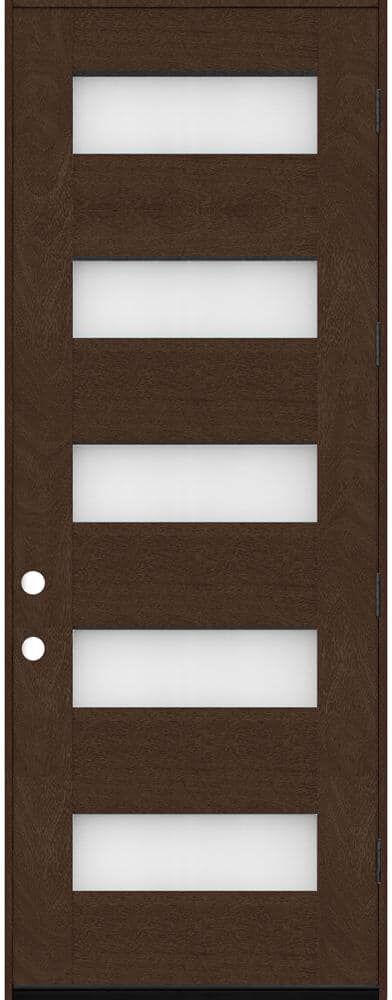 Steves & Sons Regency 36 in. x 80 in. 5L Modern Clear Glass LHOS Hickory Stained Fiberglass Prehung Front Door