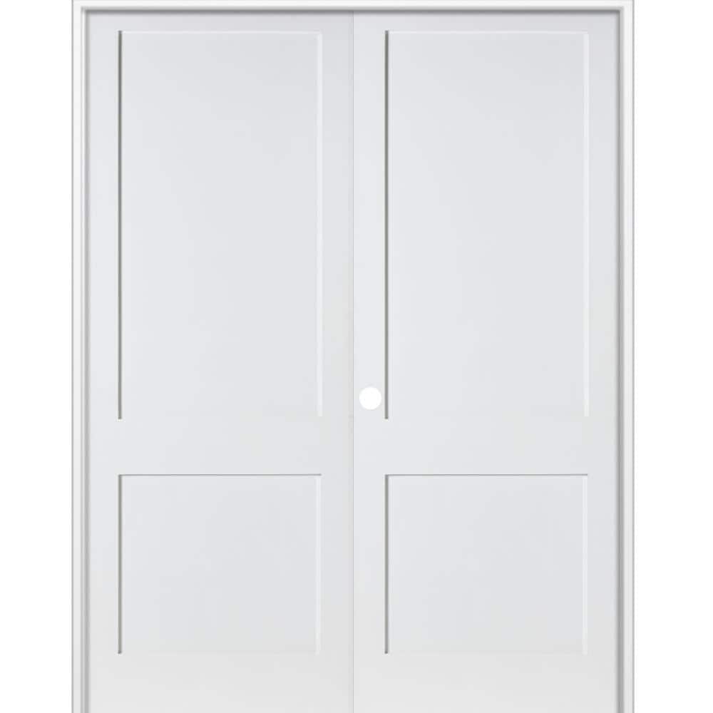 Krosswood Doors 72 in. x 96 in. Craftsman Shaker 2-Panel Right Handed MDF Solid Core Primed Wood Double Prehung Interior French Door