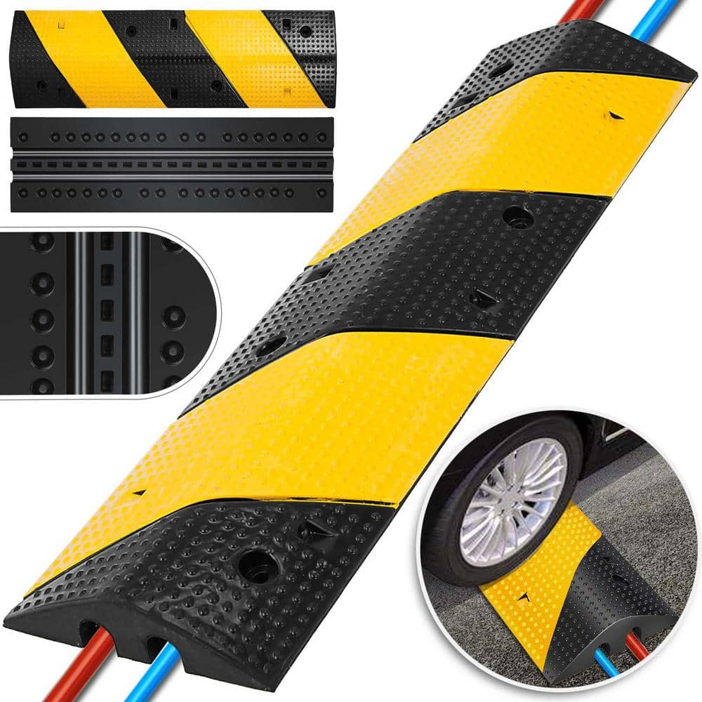 VEVOR 35.4 in. x 11.8 in. x 2.4 in. Cable Organizer 2-Channel Speed Bump 22,046 lbs. Load Cable Protector Ramp, 1-Pack