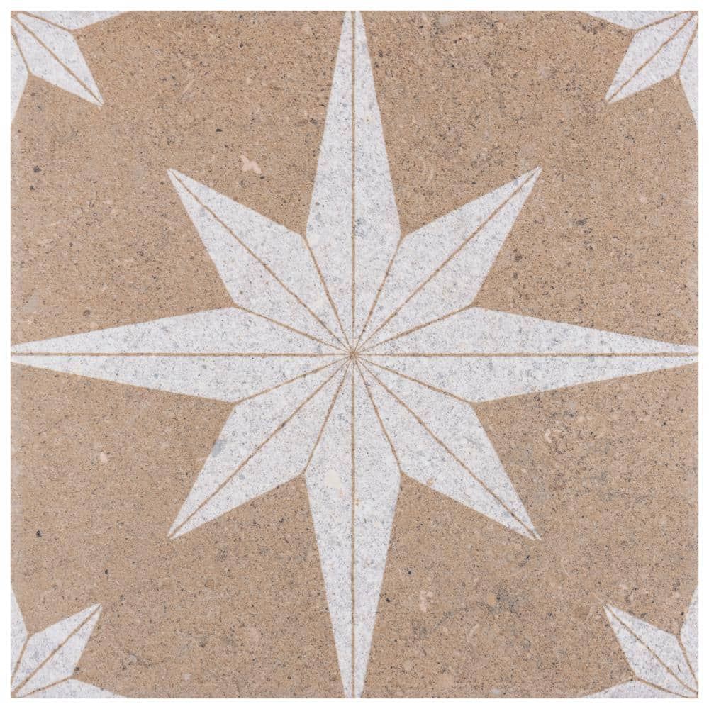 Merola Tile Compass Star Sand Stone 8 in. x 8 in. Porcelain Floor and Wall Tile (11.5 sq. ft./Case)