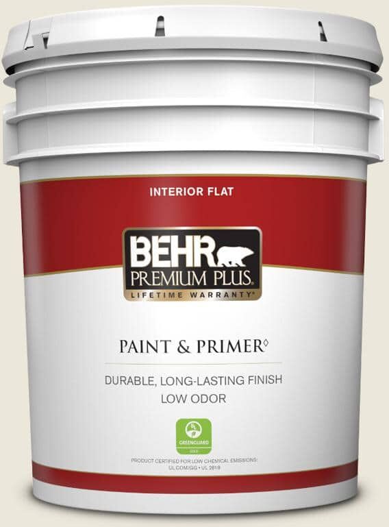 BEHR PREMIUM PLUS 5 gal. #BXC-32 Picket Fence White Flat Low Odor Interior Paint & Primer