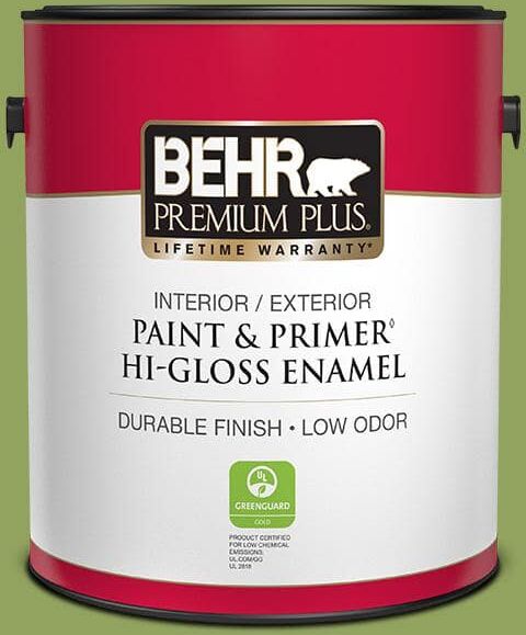 BEHR PREMIUM PLUS 1 gal. Home Decorators Collection #HDC-MD-15 Zesty Apple Hi-Gloss Enamel Interior/Exterior Paint and Primer