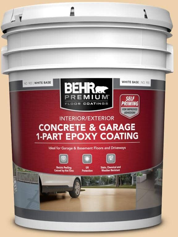 BEHR PREMIUM 5 gal. #MQ3-43 Ceramic Beige Self-Priming 1-Part Epoxy Satin Interior/Exterior Concrete and Garage Floor Paint